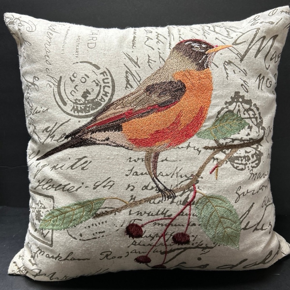 FUBU Orange and Brown Embroidered Robin Accent Pillow